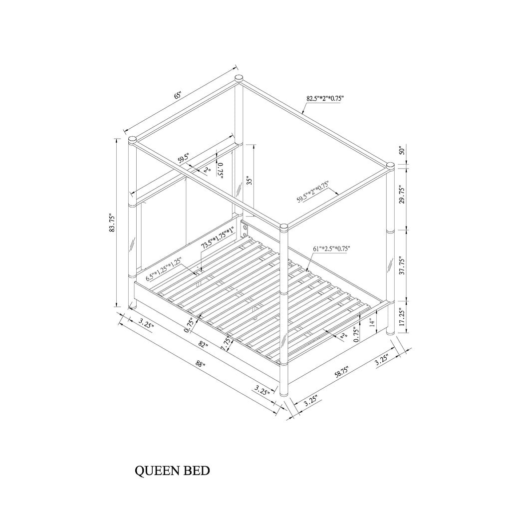 Malco Queen Oak Four Post Bed with Gold Accents and Upholstered Headboard in Rubber Wood