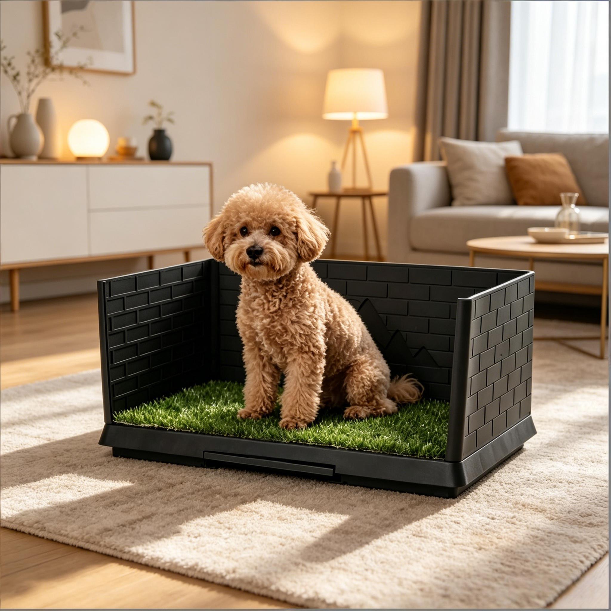 Black and Green Pet Toilet Grass Pad with Mess-Free Wall Guards