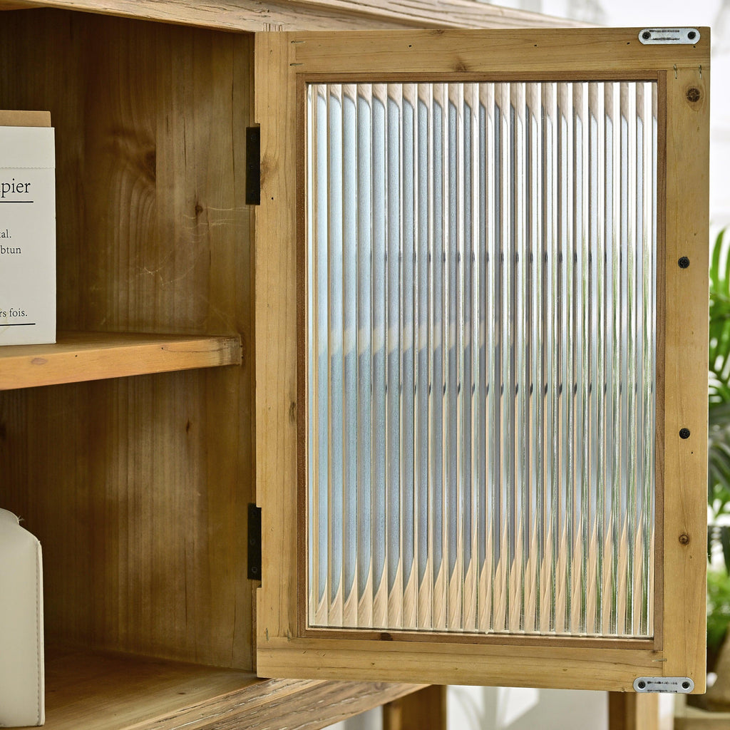 Wooden Sideboard Cabinet with Glass Doors for Storage.