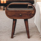 Solid Wood Honey Caramel Circular Bedside with Open Slot, 1-Drawer, Nordic Legs, Dark Brown