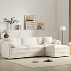 Cream Chenille Modular Sectional Sofa styled in a modern living room, showcasing deep seating and versatile ottoman placement.