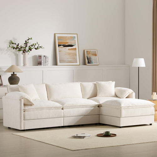 Chenille Modular Sofa with Deep Seats & Movable Ottoman.