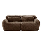 Front view of 2-seater modular sectional sofa in plush brown fabric, showcasing its cozy and compact design.