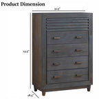 Dimensions of transitional bedroom chest: 31.5 inches wide, 18.5 inches deep, and 23.5 inches high, with slat design and solid wood build.