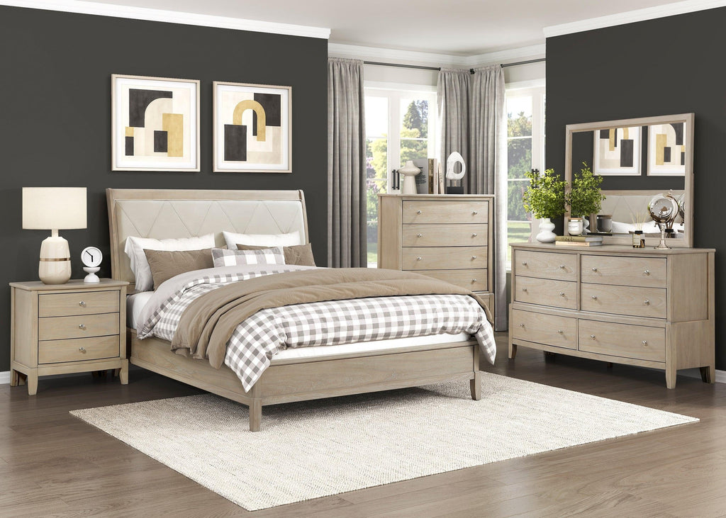 Beige Upholstered Full Bed - Rustic Farmhouse Charm.
