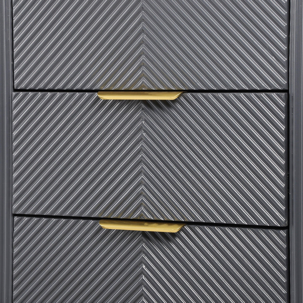 Mid-Century Nightstand with 3 Drawers in Dark Gray.