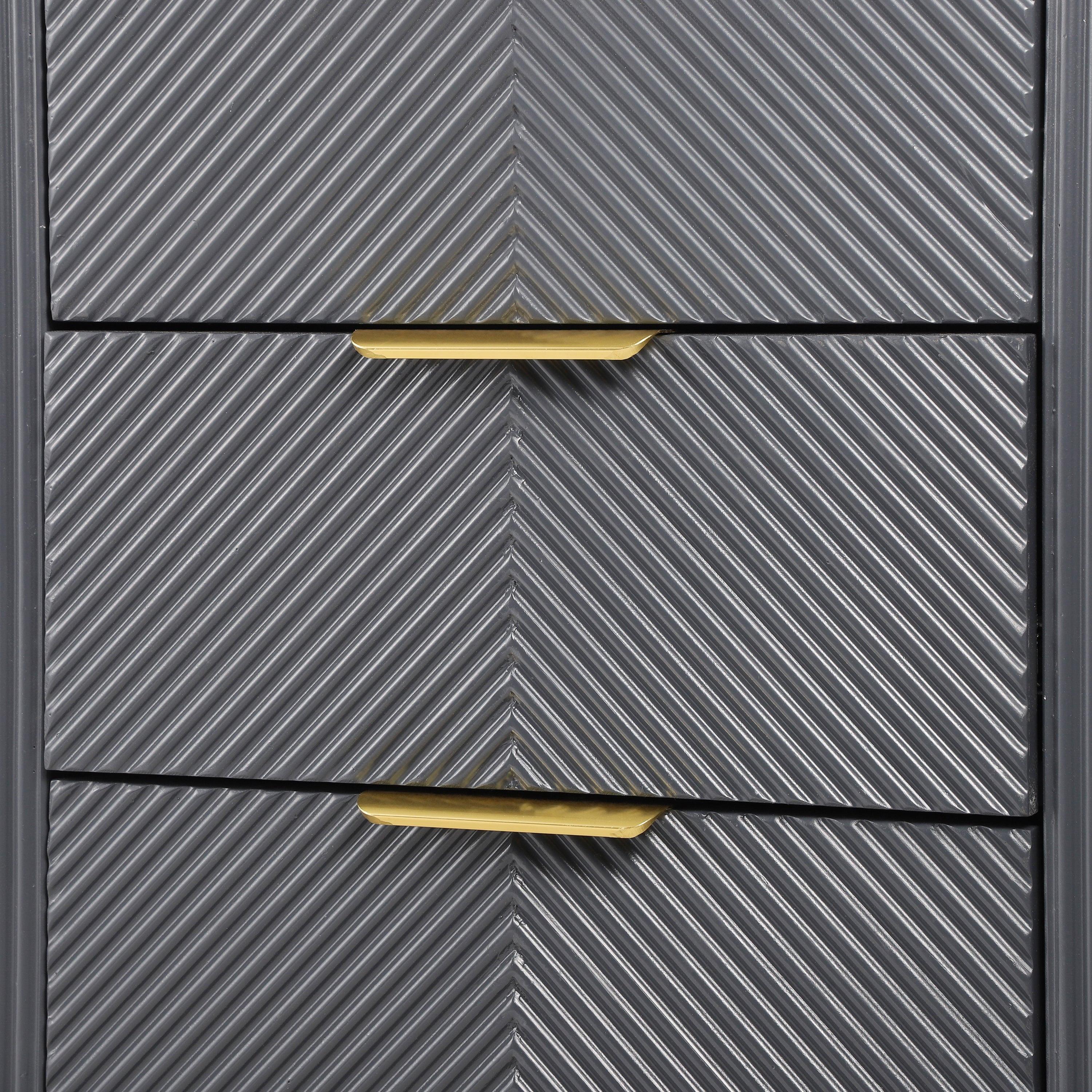 Mid-Century Nightstand with 3 Drawers in Dark Gray.