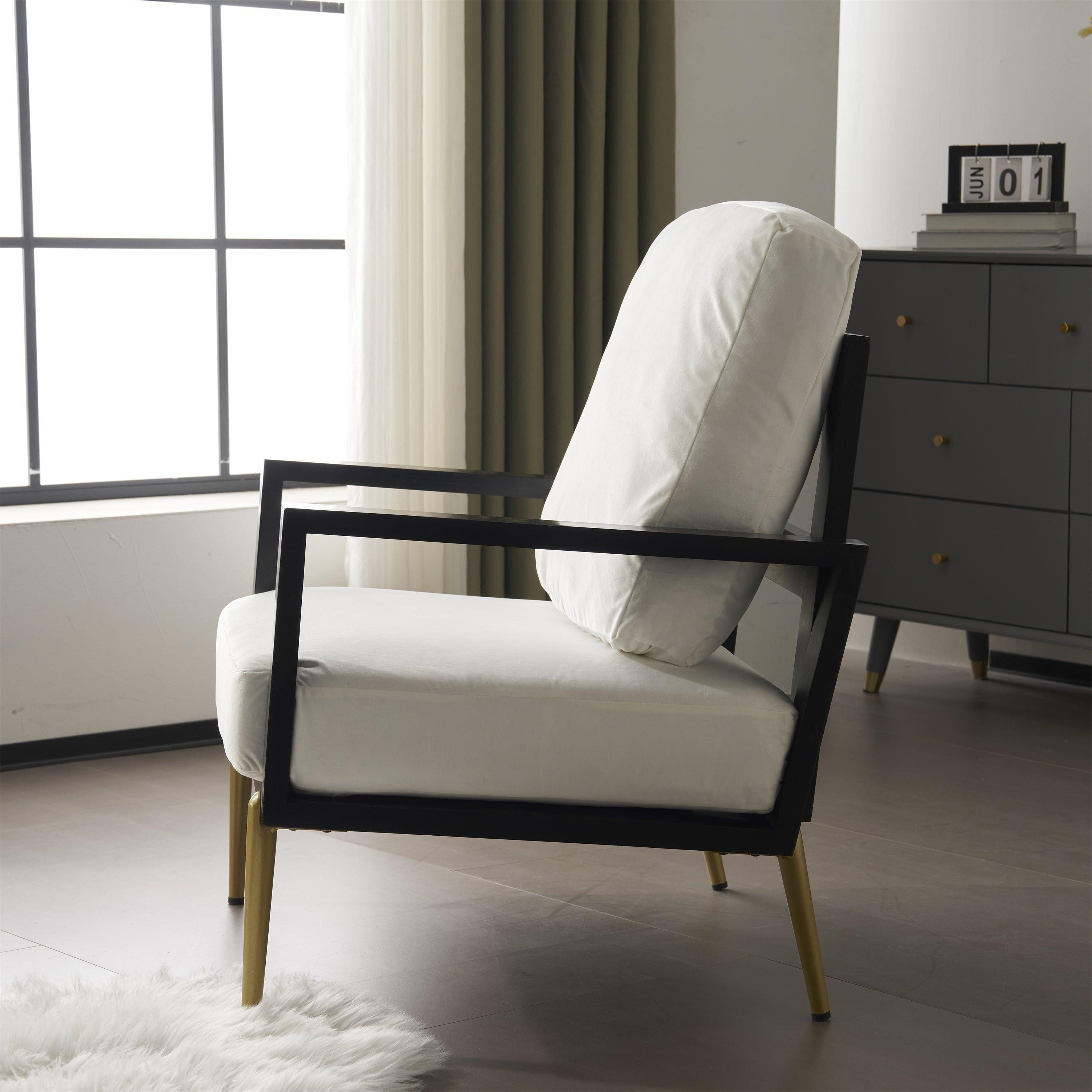 Mid-Century Modern Armchair - White Velvet and Gold Legs.