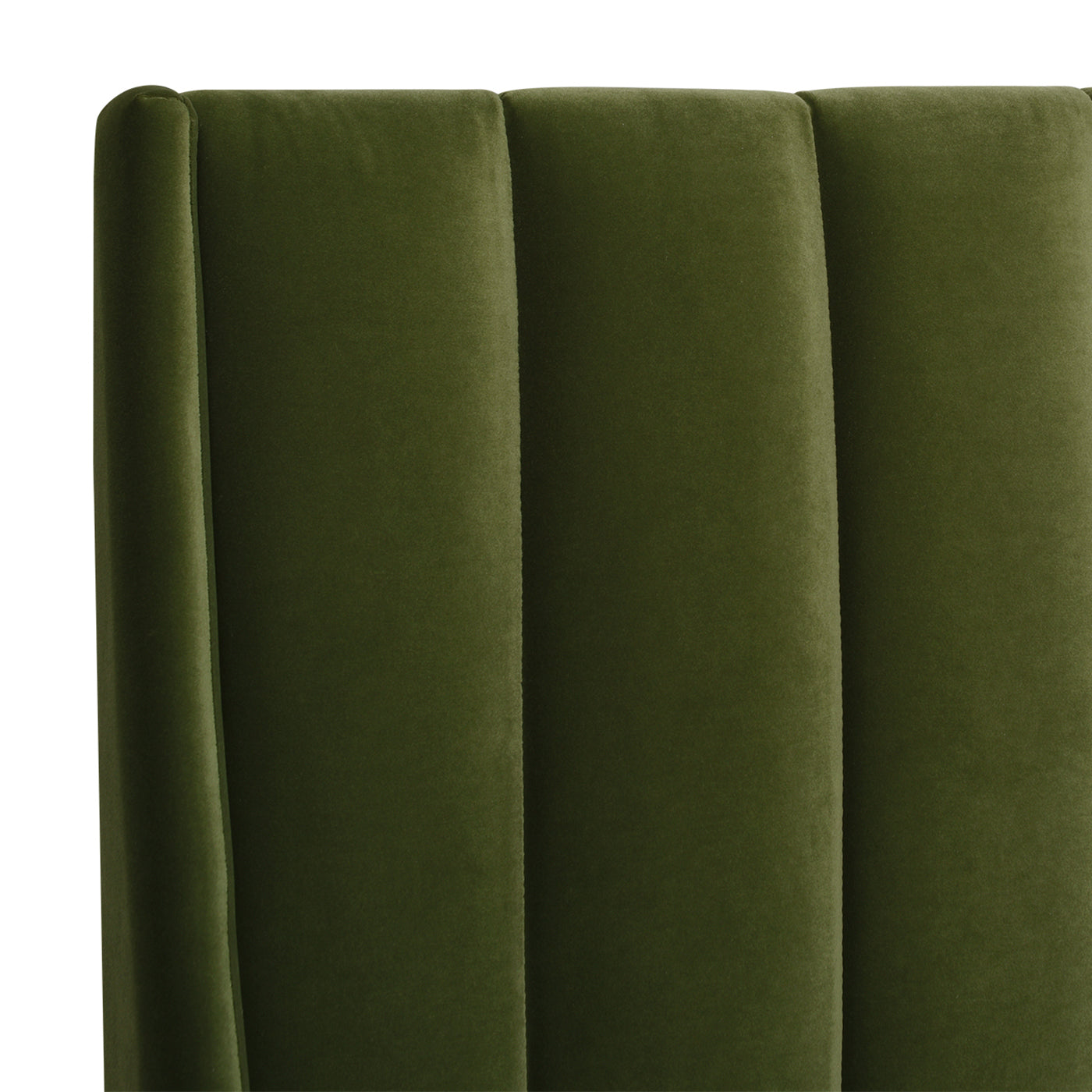 Vertical tufting detail on the Aspen Olive Green Velvet King Bed Set headboard, highlighting the premium velvet texture.