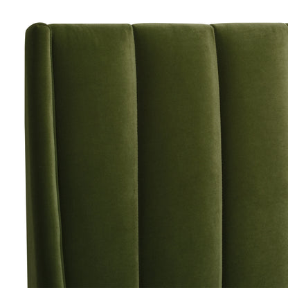 Vertical tufting detail on the Aspen Olive Green Velvet King Bed Set headboard, highlighting the premium velvet texture.
