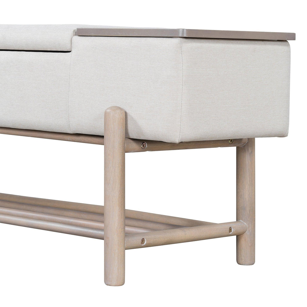 TREXM Farmhouse Upholstered Storage Bench with Hidden Compartment, Modern Entryway Bench for Living Room, Entryway, and Hallways (Natural)