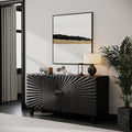 59-Inch Modern Black Buffet Sideboard with Sunburst Doors