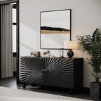 59-Inch Modern Black Buffet Sideboard with Sunburst Doors