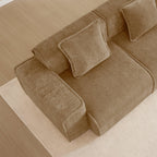 Modular Velvet Brown 3 Seat Sectional Sofa with Ottomans.