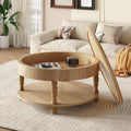 Coffee Table with Dual Storage for Living Room, 31.5' Modern Round Coffee Table with Storage and Hidden Compartment, Adjustable Leveling Feet, Easy Assembly(Natrual Wood).