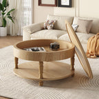 Coffee Table with Dual Storage for Living Room, 31.5' Modern Round Coffee Table with Storage and Hidden Compartment, Adjustable Leveling Feet, Easy Assembly(Natrual Wood).