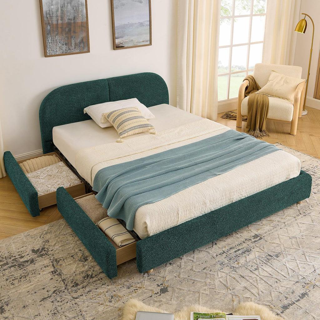 Queen Size Upholstered Bed Frame in Green.