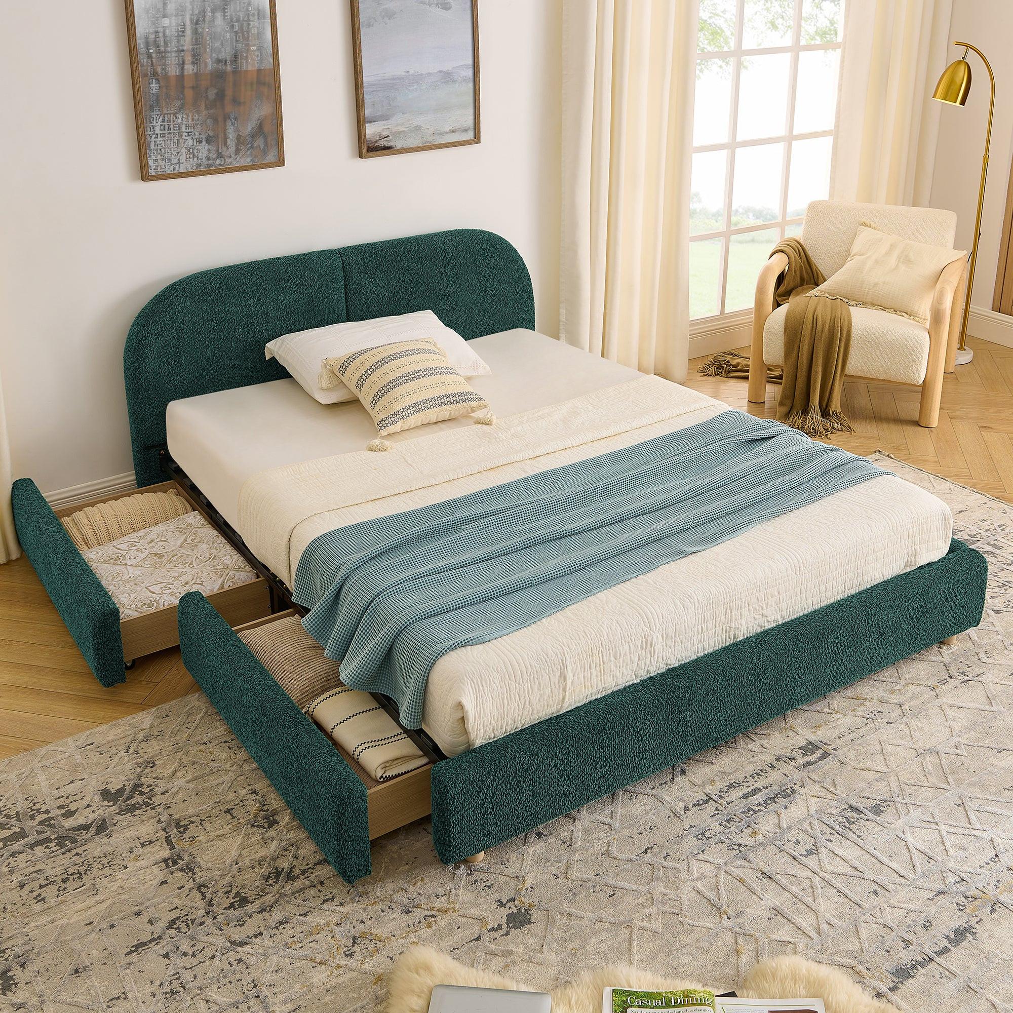 Queen Size Upholstered Bed Frame in Green.