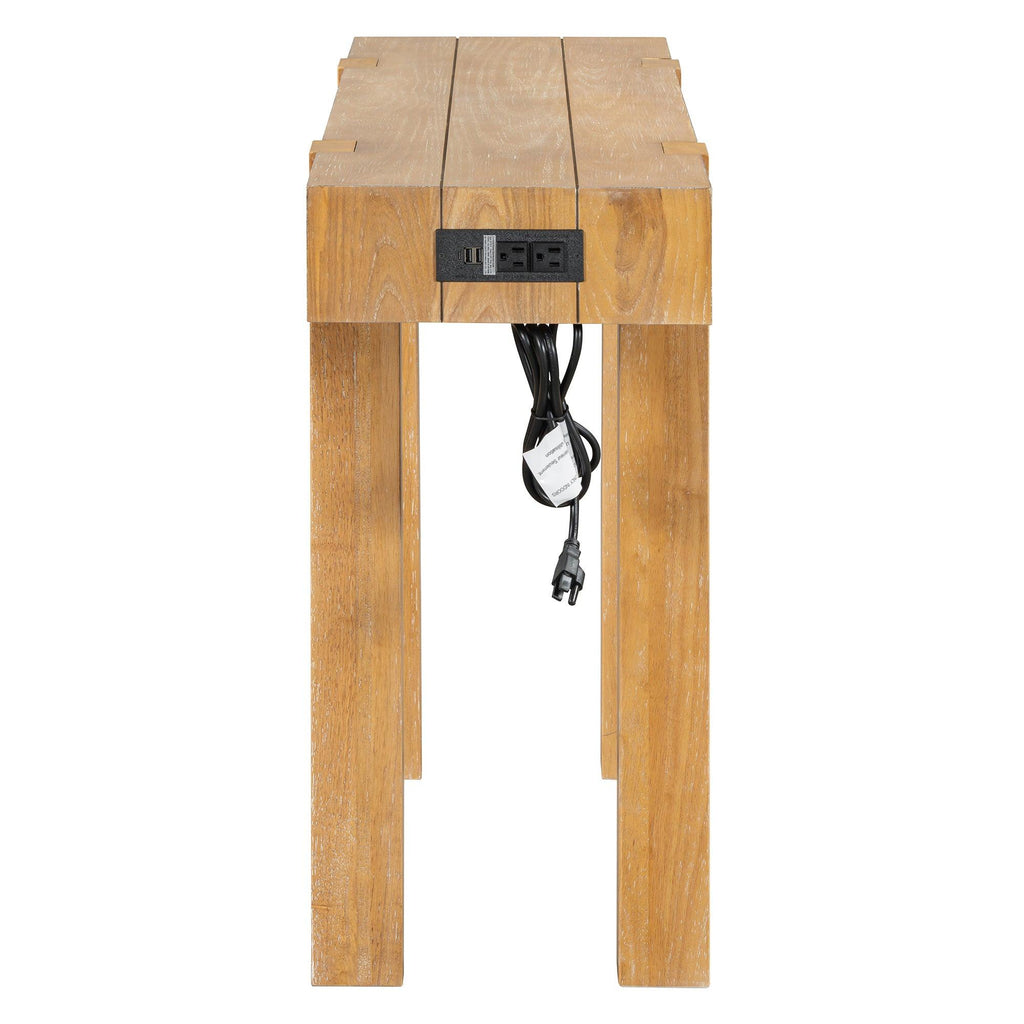 Rustic Wood Console Table with Outlet & Hidden Drawer.