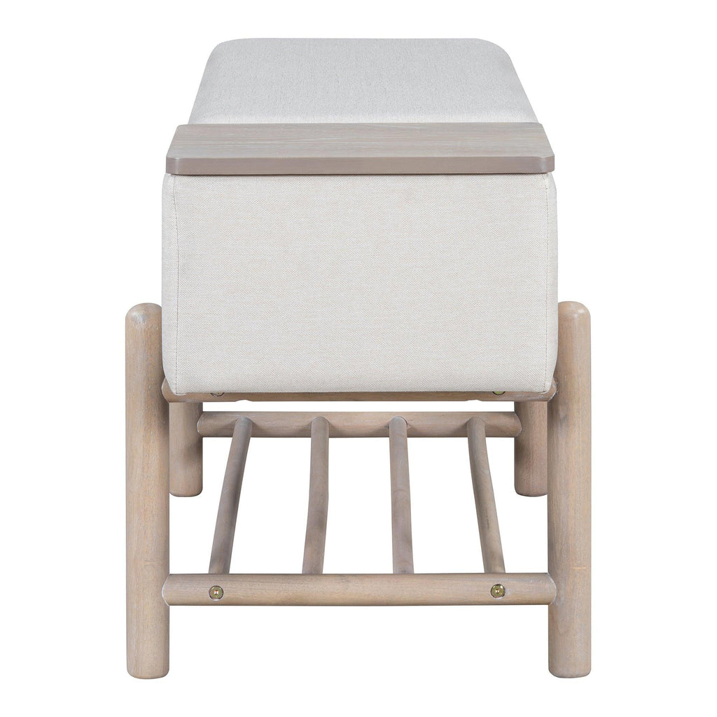TREXM Farmhouse Upholstered Storage Bench with Hidden Compartment, Modern Entryway Bench for Living Room, Entryway, and Hallways (Natural).