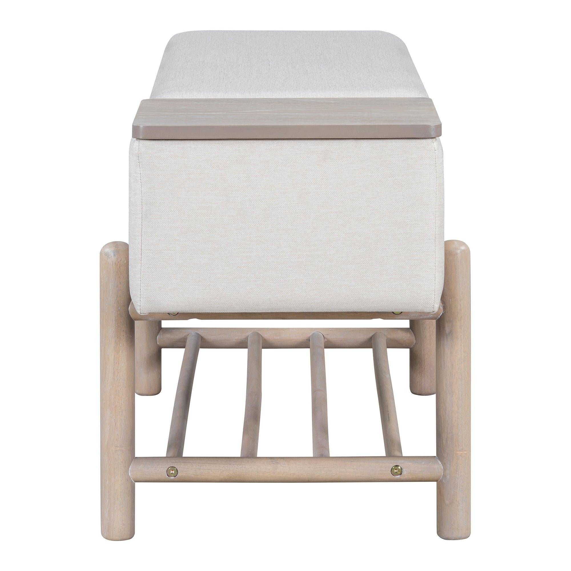 TREXM Farmhouse Upholstered Storage Bench with Hidden Compartment, Modern Entryway Bench for Living Room, Entryway, and Hallways (Natural).