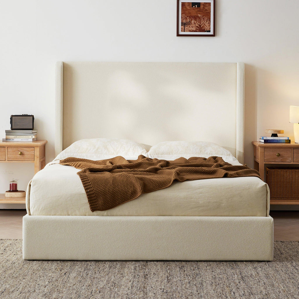 Carmen Wingback Bed Frame in Ivory Boucle - King Size.