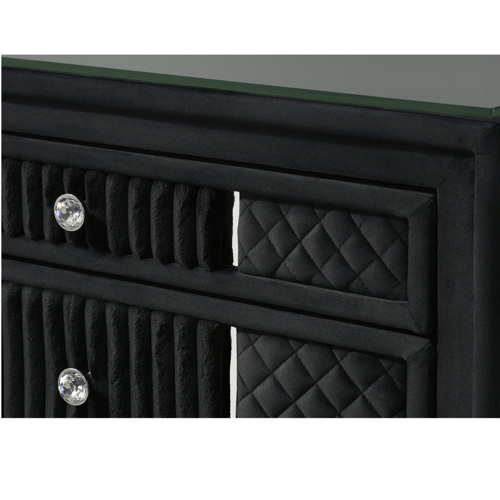 Contemporary Black Velvet Nightstand with Crystal-style Knobs.