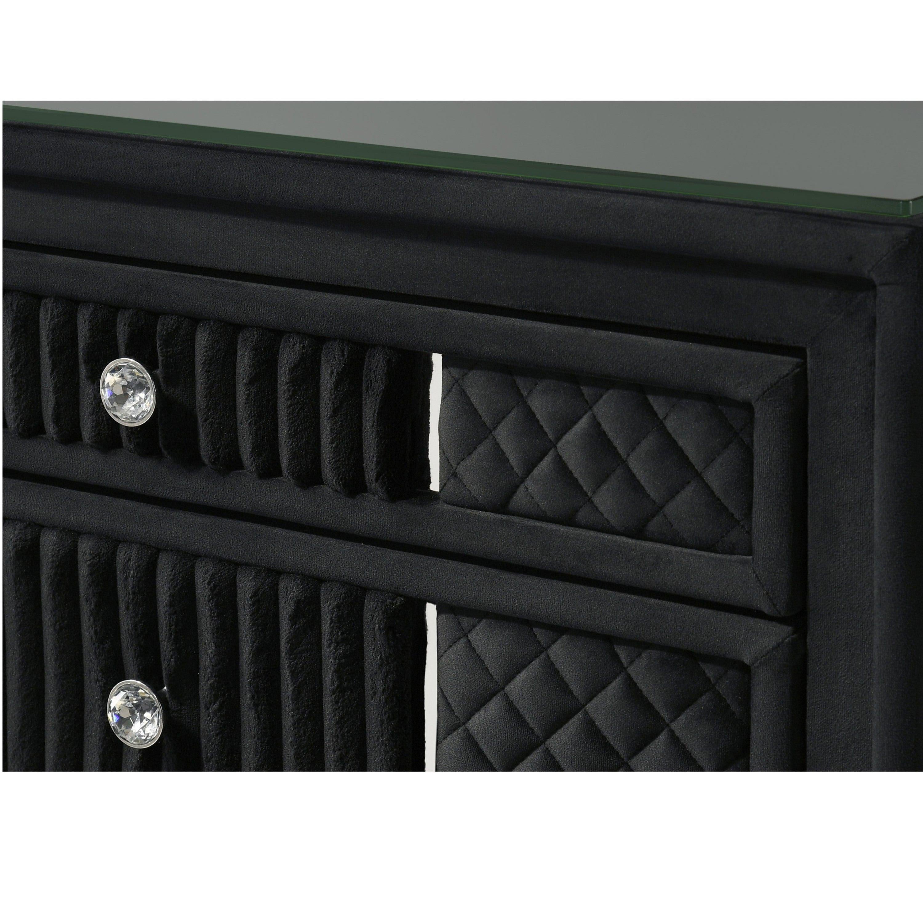Contemporary Black Velvet Nightstand with Crystal-style Knobs.