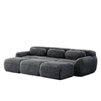 Modular 3-Seater Plush Sofa with Movable Ottoman - Dark Grey.