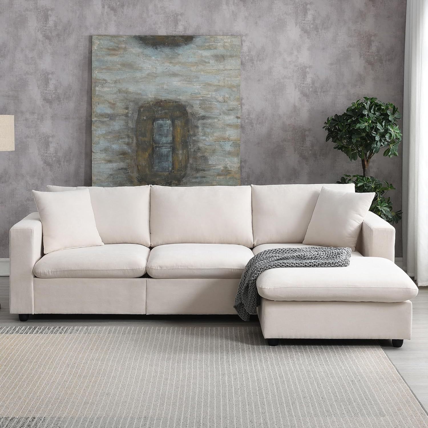 Modern Cotton Linen L-Shaped Combination Sofa ,Beige