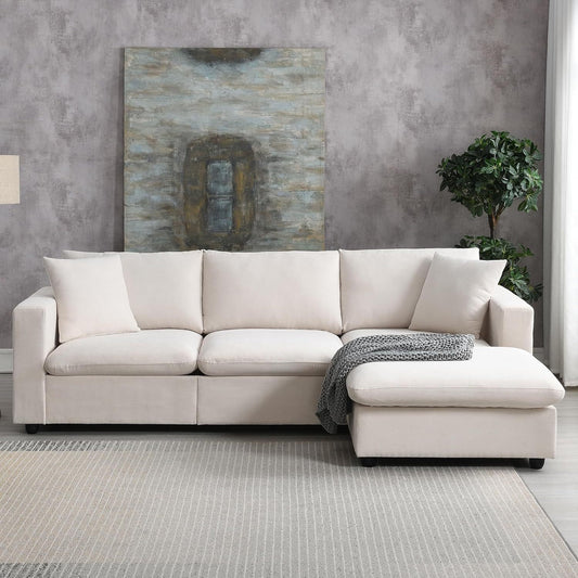 Modern Cotton Linen L-Shaped Combination Sofa ,Beige