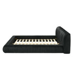 Black Upholstered King Size Bed with Pleated Design.