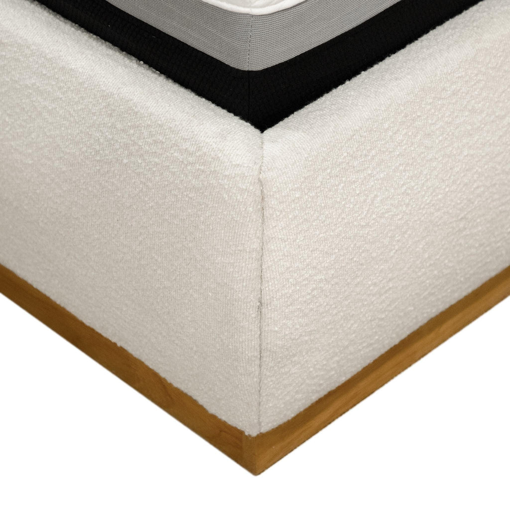 Queen Size Boucle Upholstered Bed with Wingback Headboard.