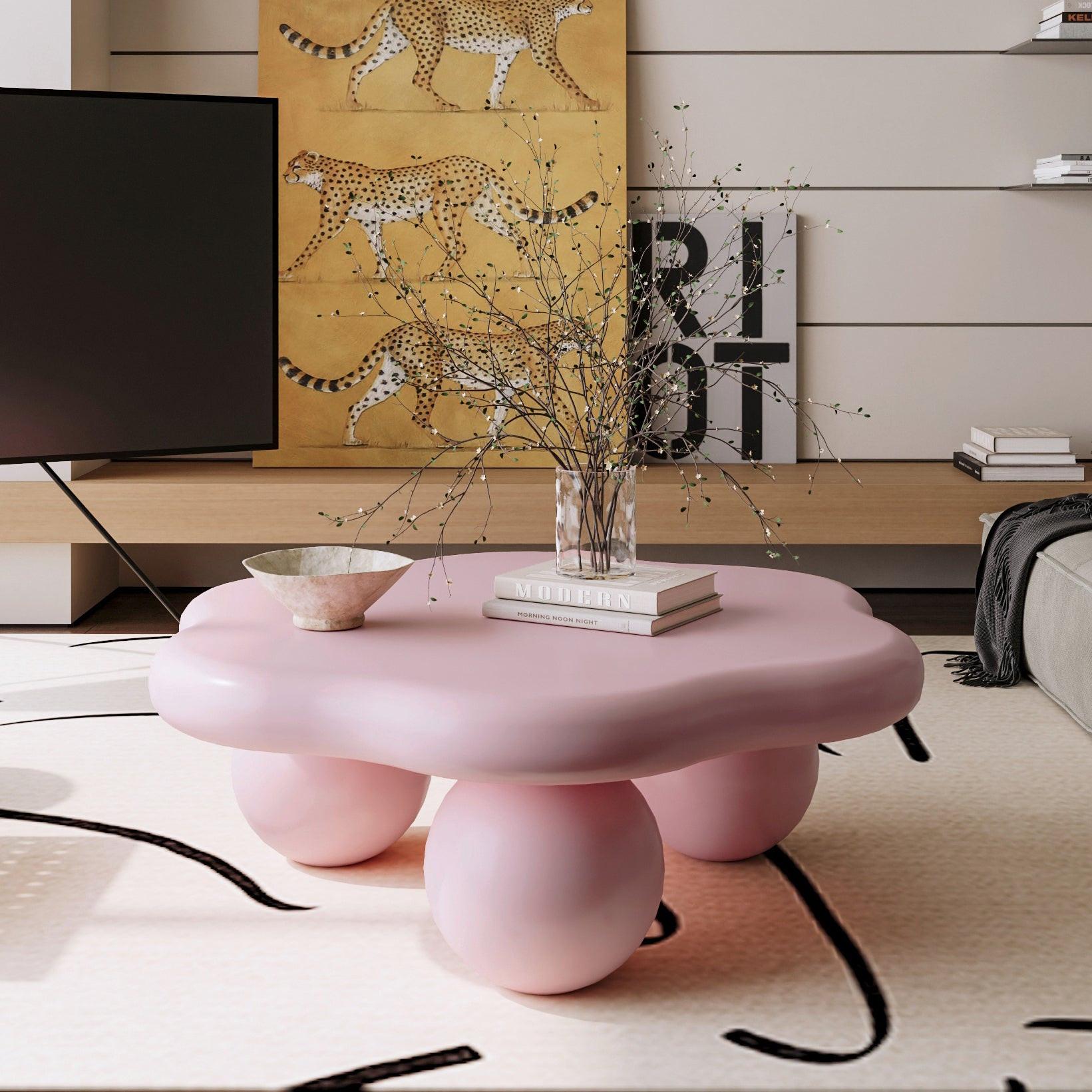 Pink Cloud Shaped Coffee Table for Small Spaces.