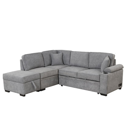 84.75 Sleeper Sofa Bed,2 in 1 Pull Out sofa bed L Shape Couch with Storage Ottoman for Living Room,Bedroom Couch and Small Apartment, Gray