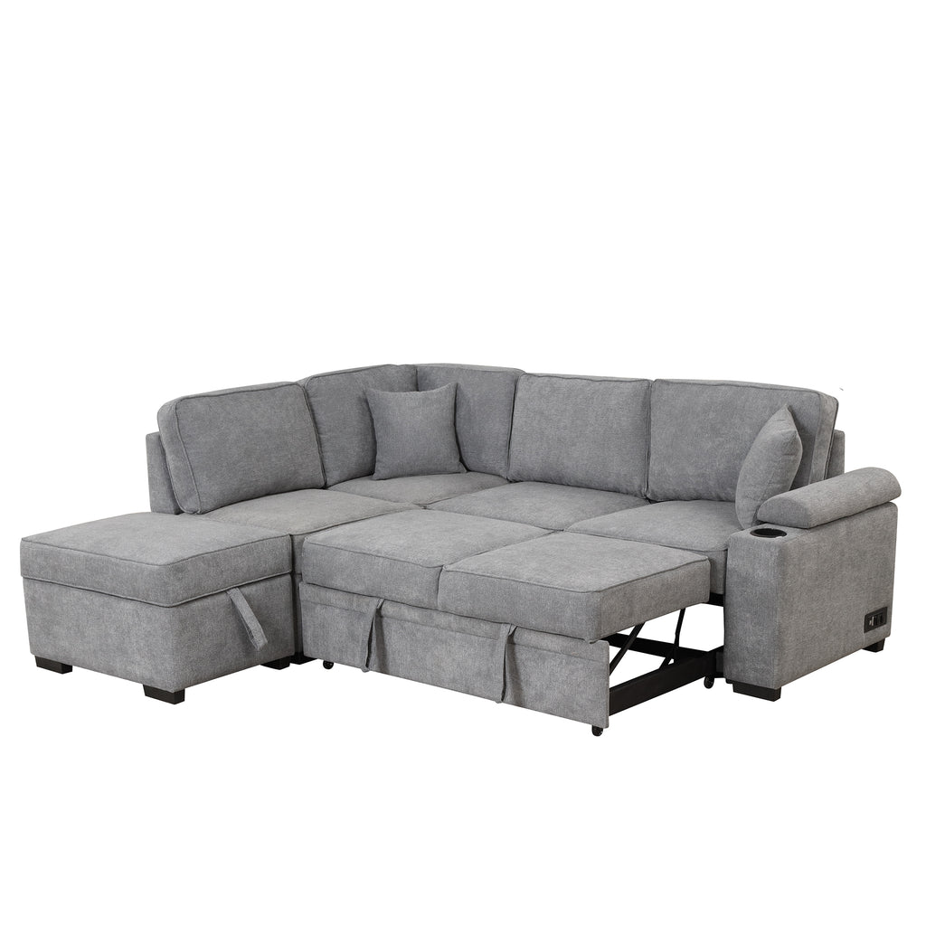 84.75 Sleeper Sofa Bed,2 in 1 Pull Out sofa bed L Shape Couch with Storage Ottoman for Living Room,Bedroom Couch and Small Apartment, Gray