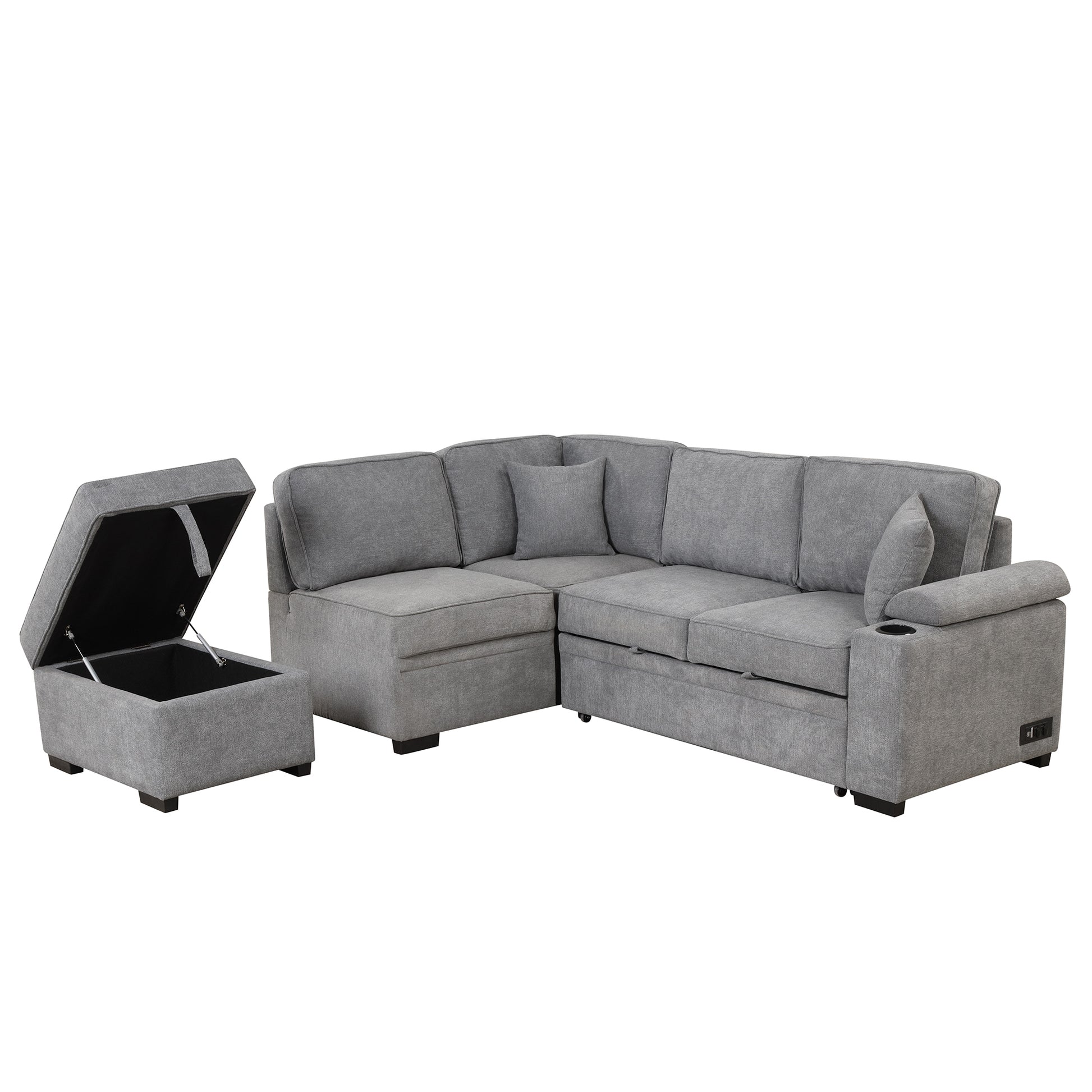 84.75 Sleeper Sofa Bed,2 in 1 Pull Out sofa bed L Shape Couch with Storage Ottoman for Living Room,Bedroom Couch and Small Apartment, Gray