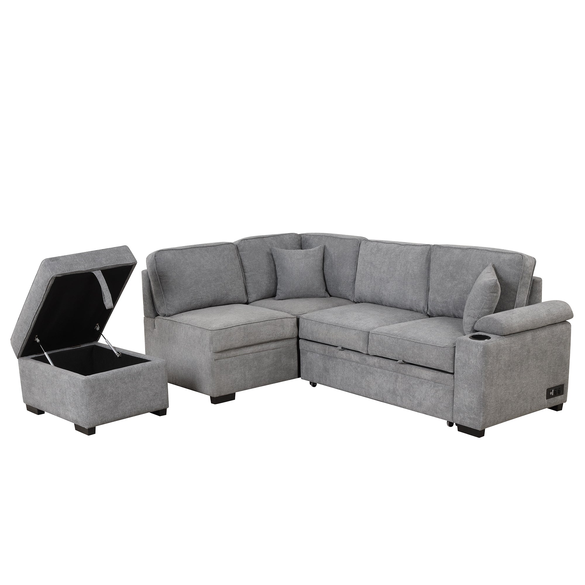84.75 Sleeper Sofa Bed,2 in 1 Pull Out sofa bed L Shape Couch with Storage Ottoman for Living Room,Bedroom Couch and Small Apartment, Gray