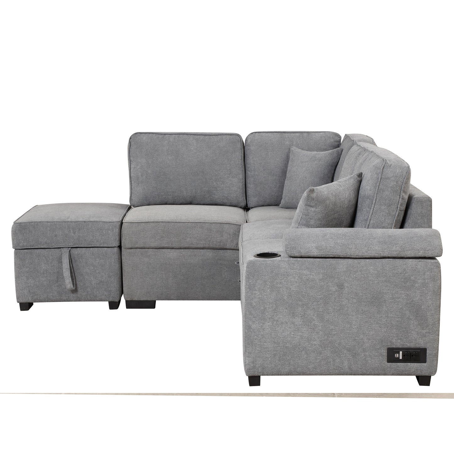 84.75 Sleeper Sofa Bed,2 in 1 Pull Out sofa bed L Shape Couch with Storage Ottoman for Living Room,Bedroom Couch and Small Apartment, Gray