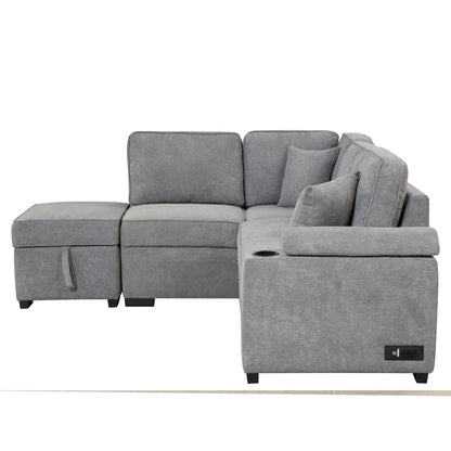 84.75 Sleeper Sofa Bed,2 in 1 Pull Out sofa bed L Shape Couch with Storage Ottoman for Living Room,Bedroom Couch and Small Apartment, Gray