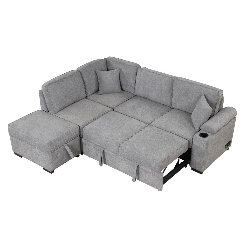 84.75 Sleeper Sofa Bed,2 in 1 Pull Out sofa bed L Shape Couch with Storage Ottoman for Living Room,Bedroom Couch and Small Apartment, Gray