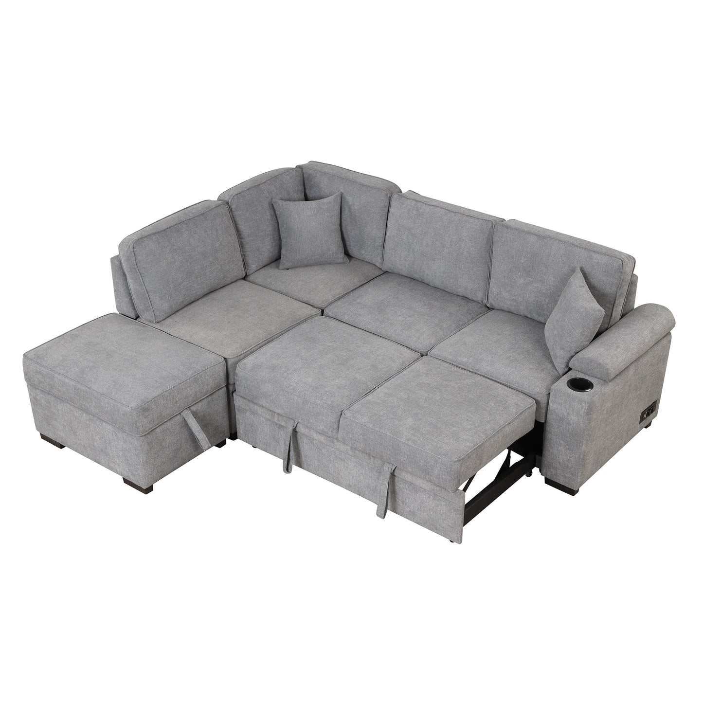 84.75 Sleeper Sofa Bed,2 in 1 Pull Out sofa bed L Shape Couch with Storage Ottoman for Living Room,Bedroom Couch and Small Apartment, Gray