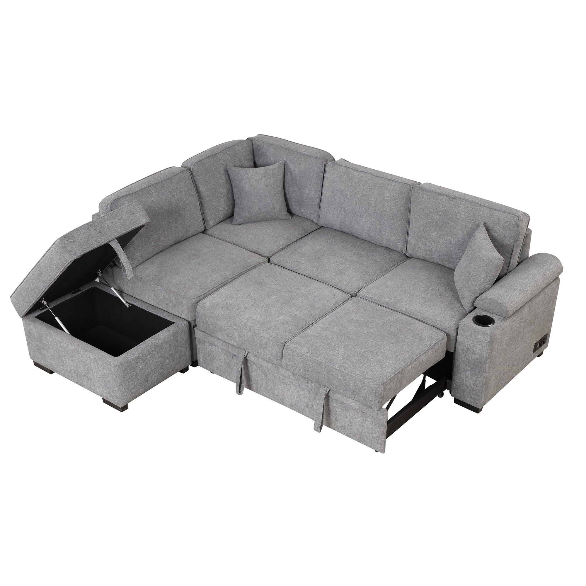 84.75 Sleeper Sofa Bed,2 in 1 Pull Out sofa bed L Shape Couch with Storage Ottoman for Living Room,Bedroom Couch and Small Apartment, Gray