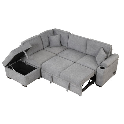 84.75 Sleeper Sofa Bed,2 in 1 Pull Out sofa bed L Shape Couch with Storage Ottoman for Living Room,Bedroom Couch and Small Apartment, Gray