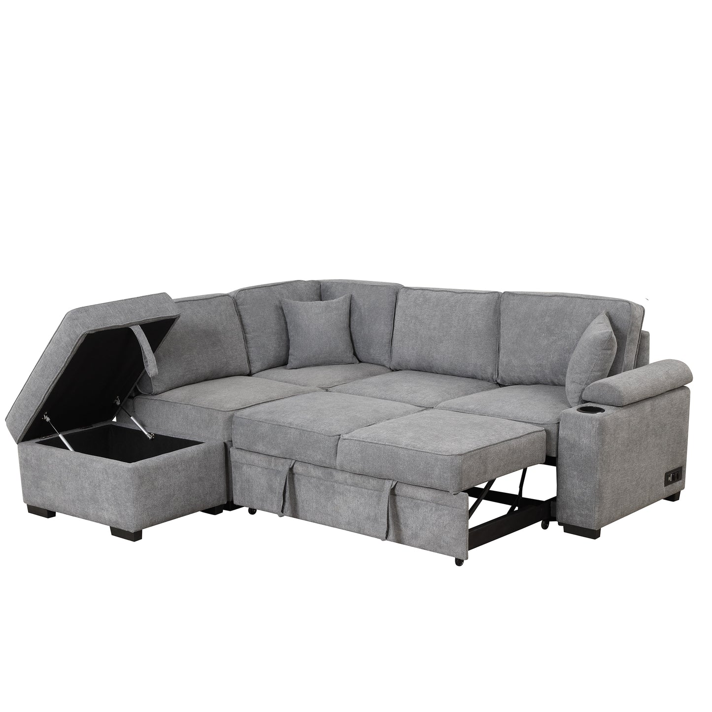 84.75 Sleeper Sofa Bed,2 in 1 Pull Out sofa bed L Shape Couch with Storage Ottoman for Living Room,Bedroom Couch and Small Apartment, Gray