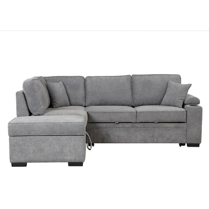 84.75 Sleeper Sofa Bed,2 in 1 Pull Out sofa bed L Shape Couch with Storage Ottoman for Living Room,Bedroom Couch and Small Apartment, Gray