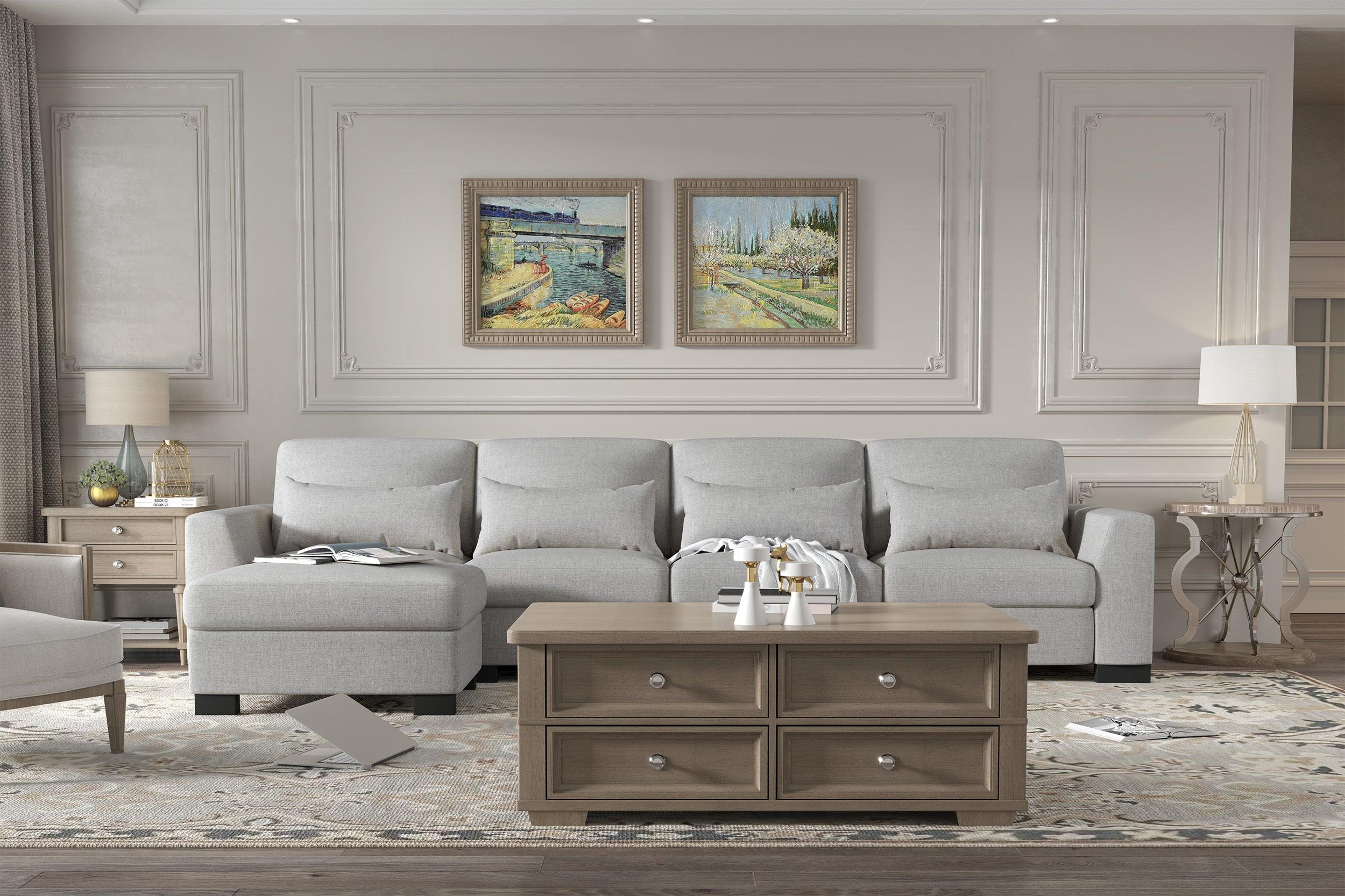 130' Modular L-Shaped Sofa with Storage Ottoman.