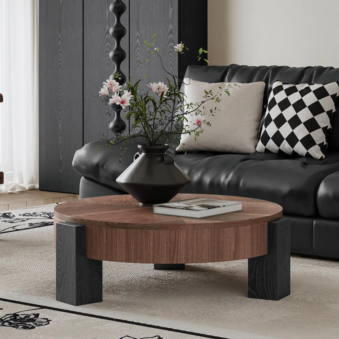 Round Coffee Table with Hidden Storage for Small Spaces.