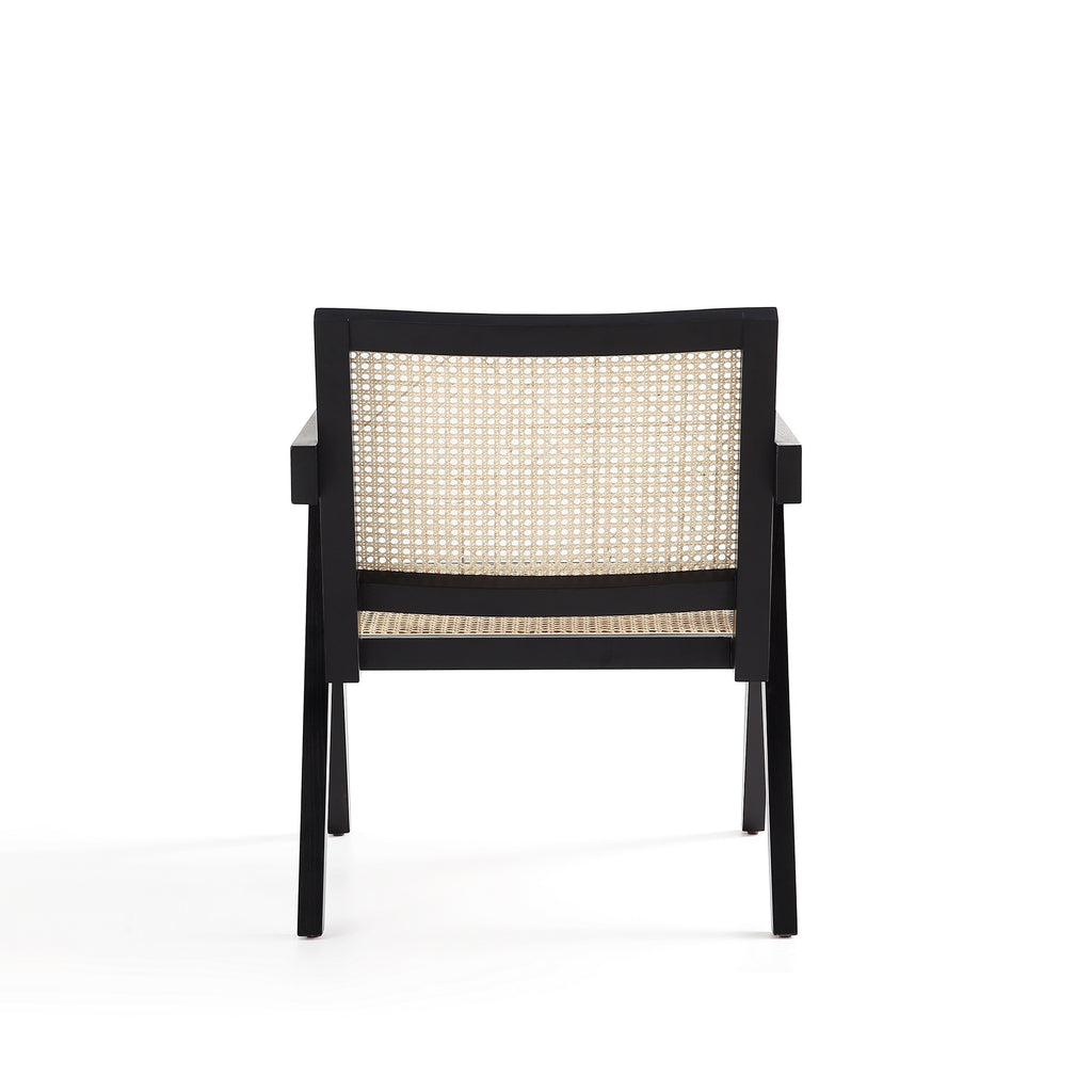 Hamlet Cane Back Wood Accent Armchair in Black and Natural