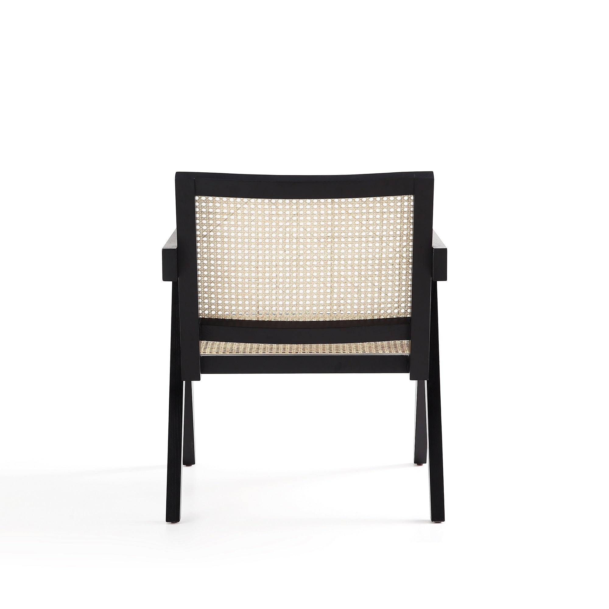 Hamlet Cane Back Wood Accent Armchair in Black and Natural